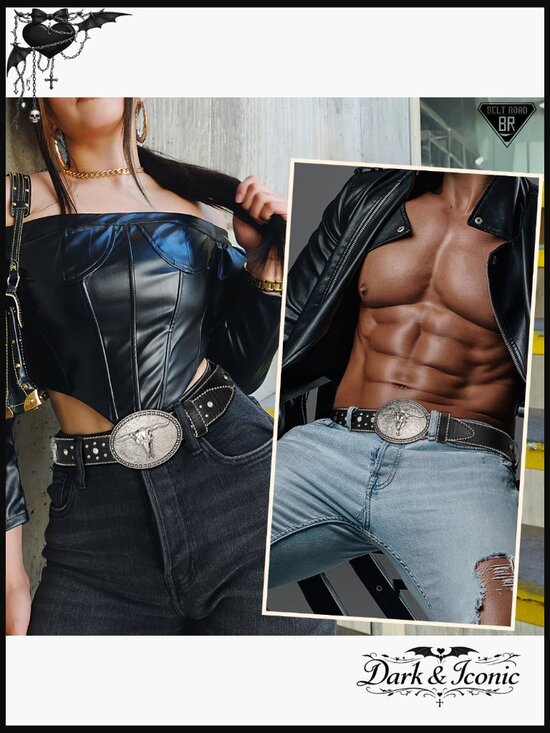 Cowgirl Rhinestone Western Buckle Belt Unisex PU Leather Detachable